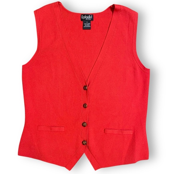 Vintage Jackets & Blazers - Vtg. Red Knit Button Front Sweater Vest Size Small